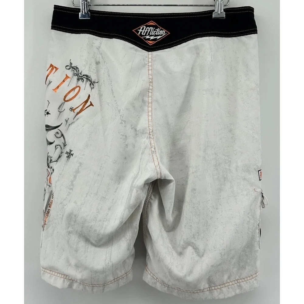 Affliction Tried Boardshorts White With Orange Accents And Graphics Men's 31